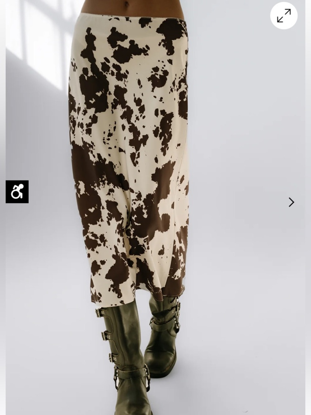 Cow Print Midi Slip Skirt in Cream & Dark Brown Never Worn